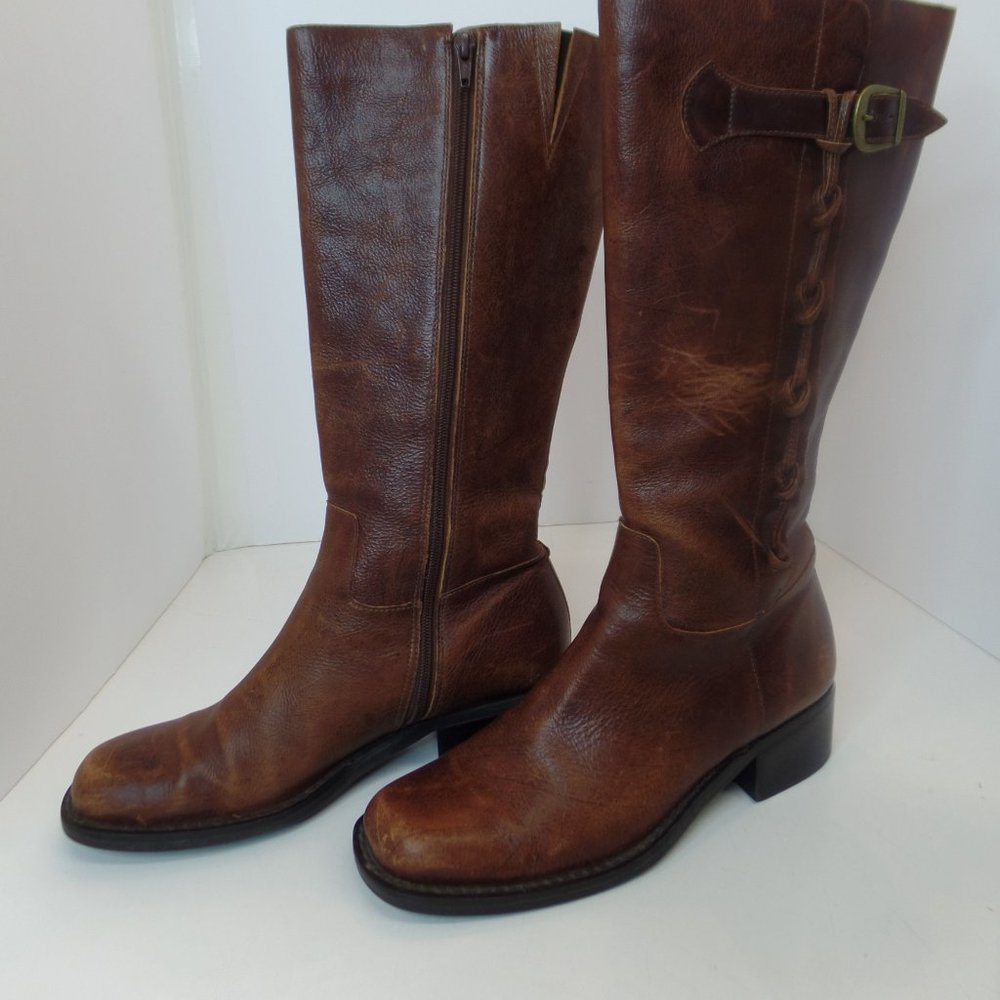 Brown Leather Zip Up Boots W Braided Trim & Buckle With Character Sz 9  #6436398 - Picture 5 of 16
